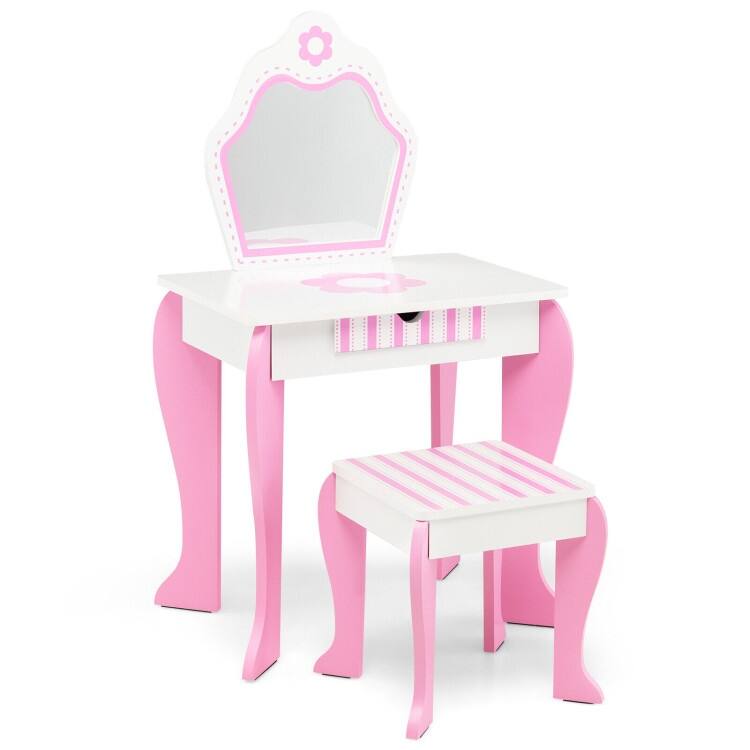 2-in-1 Toddler Vanity Set with Detachable Top & Cute Flower Patterns - N/A