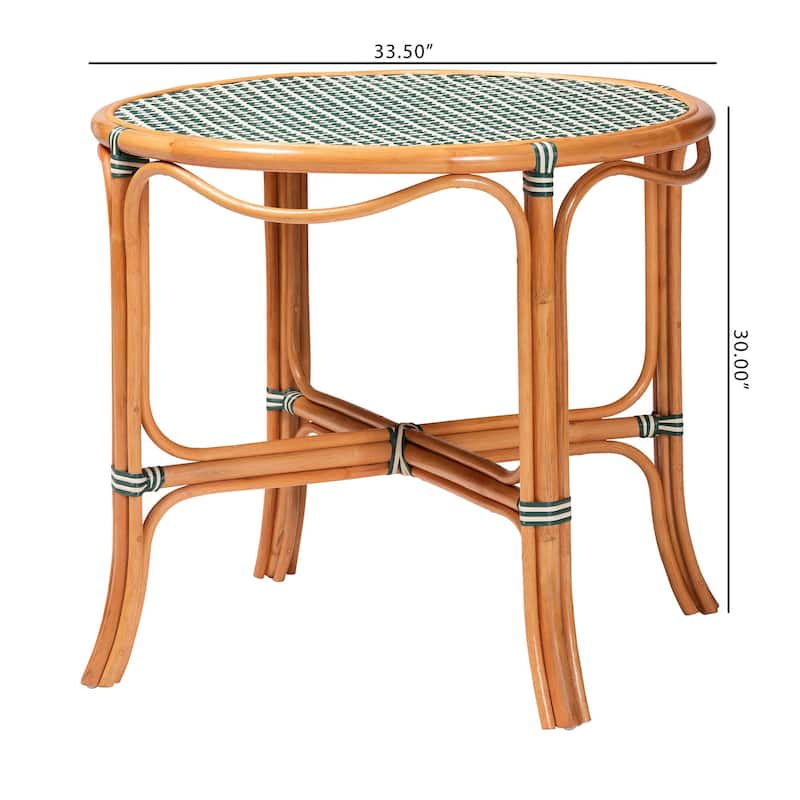 Mattie Natural Rattan Round Bistro Dining Table - Handwoven Cafe-Style Accent Table for Kitchen or Indoor/Outdoor Lounge