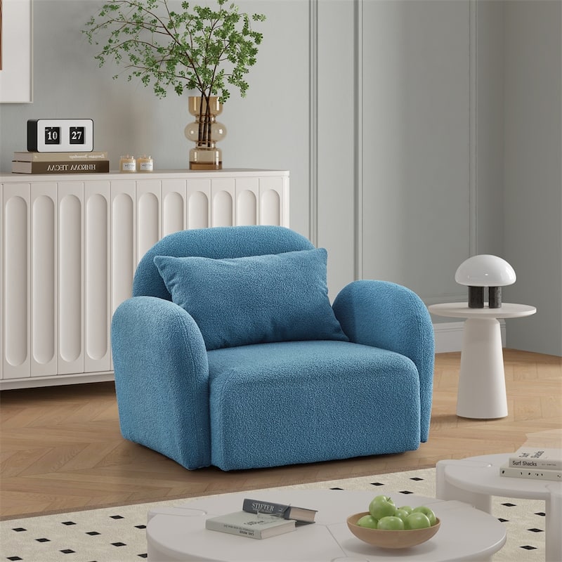 Living Room Furniture Lazy Sofa Chair Teddy Fabric - Blue