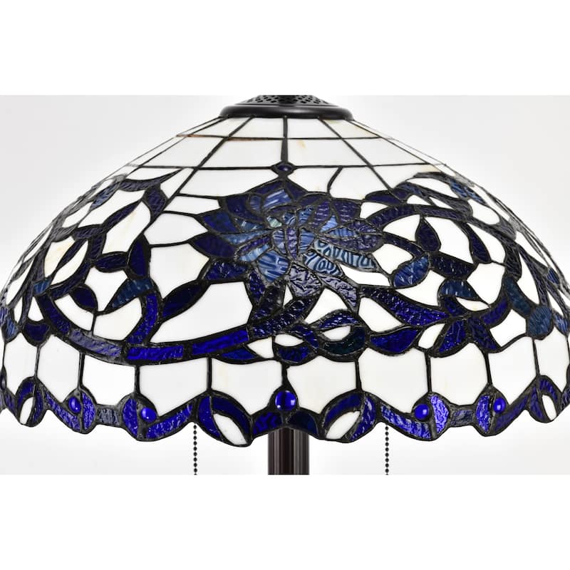 Rexi 18-inch Blue/White Flower Design Glass/Bronze Tiffany-Style Floor Lamp