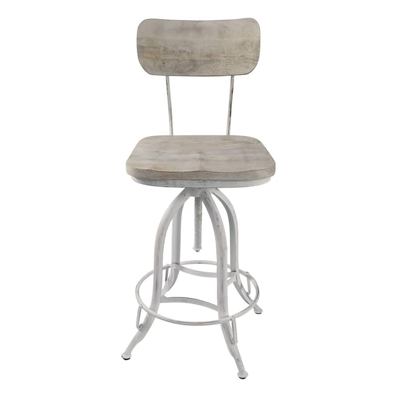 Adjustable Barstool with Curved Seat Back - 38.25" - White