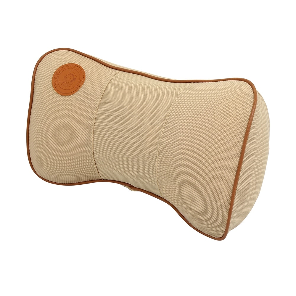 Car Seat Neck Pillow Memory Foam Headrest Cushion with Adjustable Strap – Beige (Beige)