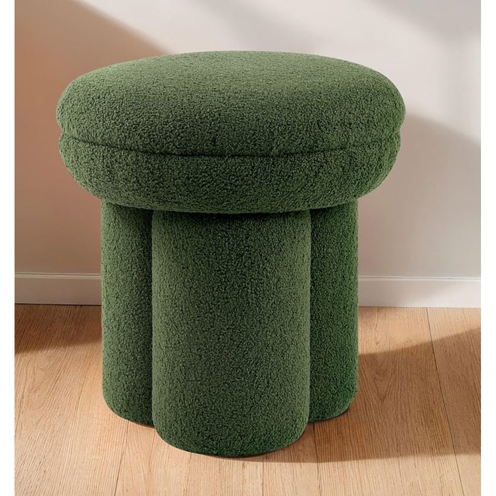 Glam Green Finish Accent Stool Fully Upholstered Pedestal Base
