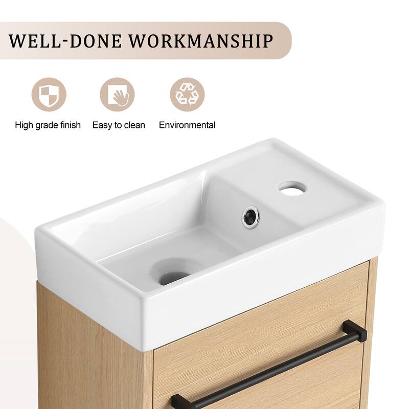 Bathroom Vanity With Sink In 16/18 Inch, Floating Bathroom Vanity With Soft Close Door