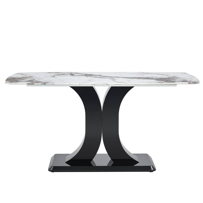 Modern Dining Table Set with Convertible Base, Luxury Rectangular Kitchen Table for 6