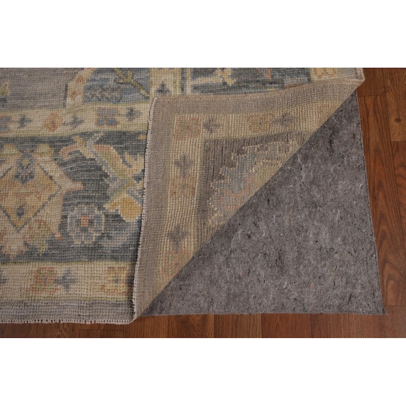 Vegetable Dye Grey Oushak Turkish Rug Hand-Knotted Floral Wool Carpet - 8'1"x 10'1"