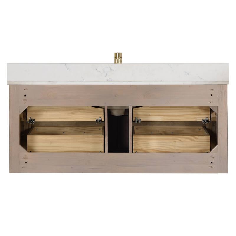 Cristo Floating Bath Vanity with White Quartz Stone Top without Mirror