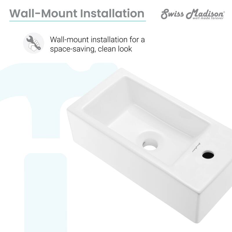 Voltaire 19.5 x 10 Rectangular Ceramic Wall Hung Sink with Right Side Faucet Mount