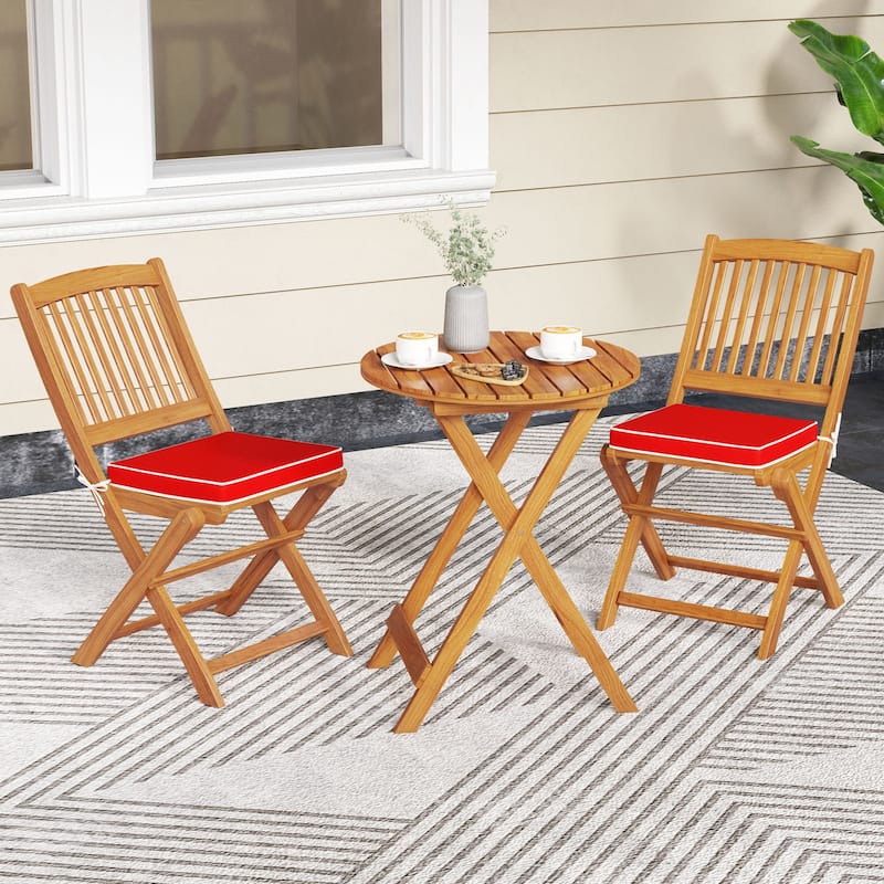 Set of 2 Acacia Wood Folding Chairs with Cushioned Seats for Outdoor Dining and Camping - 18.5" x 23.5" x 33.5"