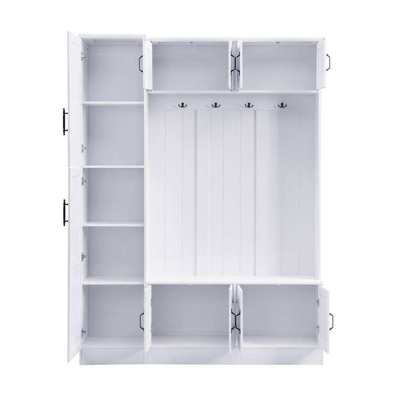 79 Inch Modern Hall Tree with 6 Cabinets Bench and Adjustable Shelf
