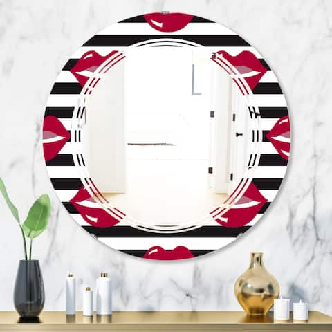 Designart 'Red Lips Fashion Pattern' Modern Round or Oval Wall Mirror - Triple C