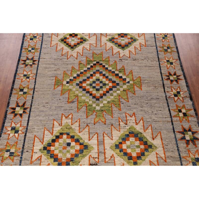 Geometric Moroccan Oriental Area Rug Hand-Knotted Oriental Wool Carpet - 9'8" x 13'4"