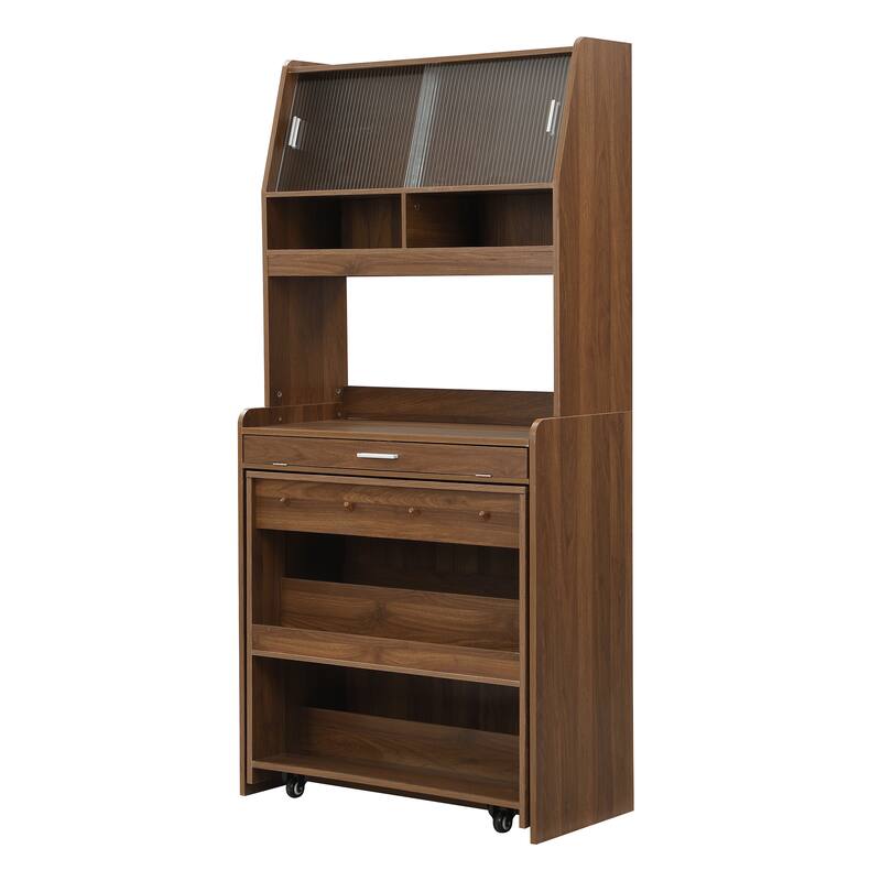 Pantry Cabinet with Hutch and Foldable Dining Table