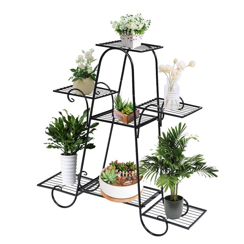 7 Tier Metal Plant Stand with Flat Trays for Indoor and Outdoor Use - 32.5" x 10" x 32" (L x W x H)
