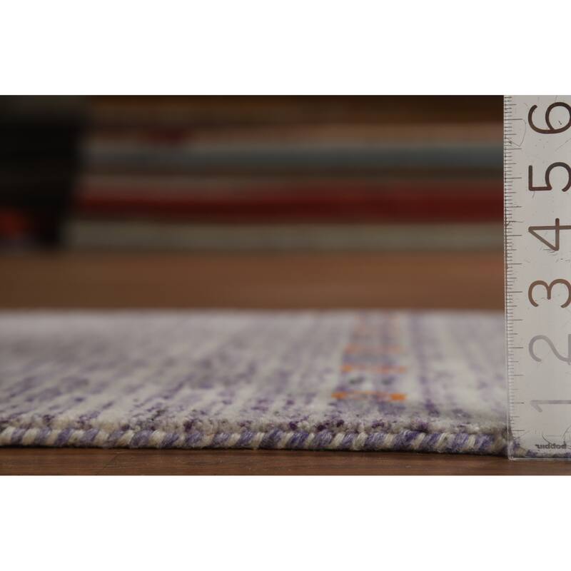 Gabbeh Indian Runner Rug Hand-Knotted Modern Purple Wool Carpet - 2'5" x 9'6"