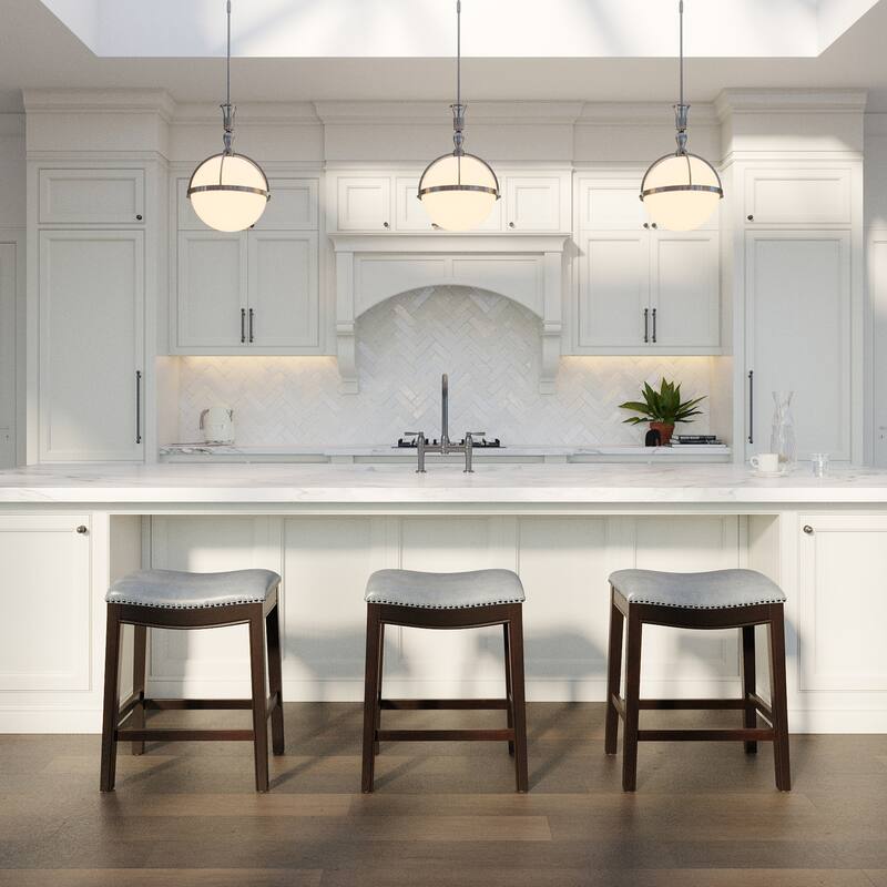 New Ridge Home Goods Julian Counter-Height Bar Stool with Gray Faux Leather Seat