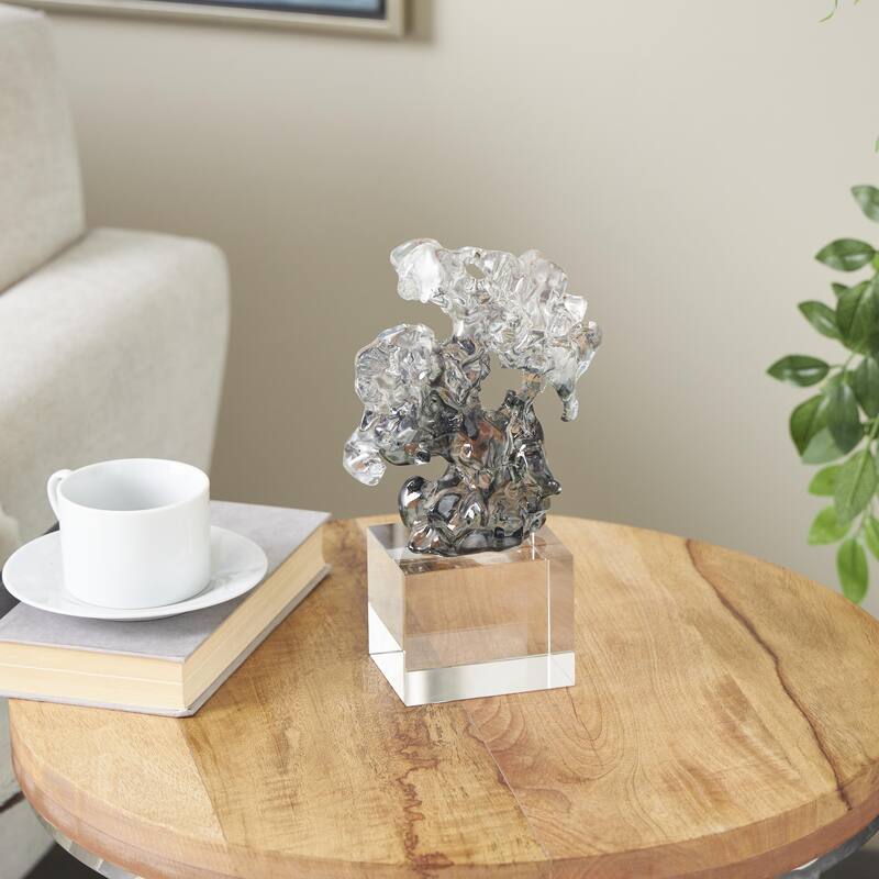 Glass Abstract Freeform Decorative Sculpture with Clear Square Base - Clear - Roche River Decor