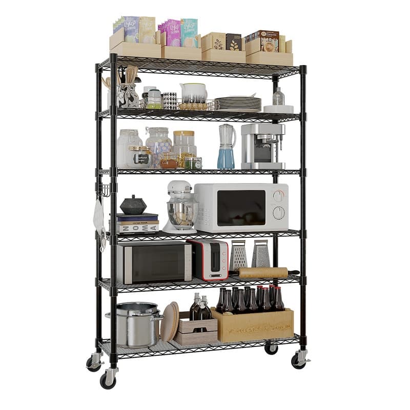 6-Tier Steel Wire Shelving Rck with Wheels