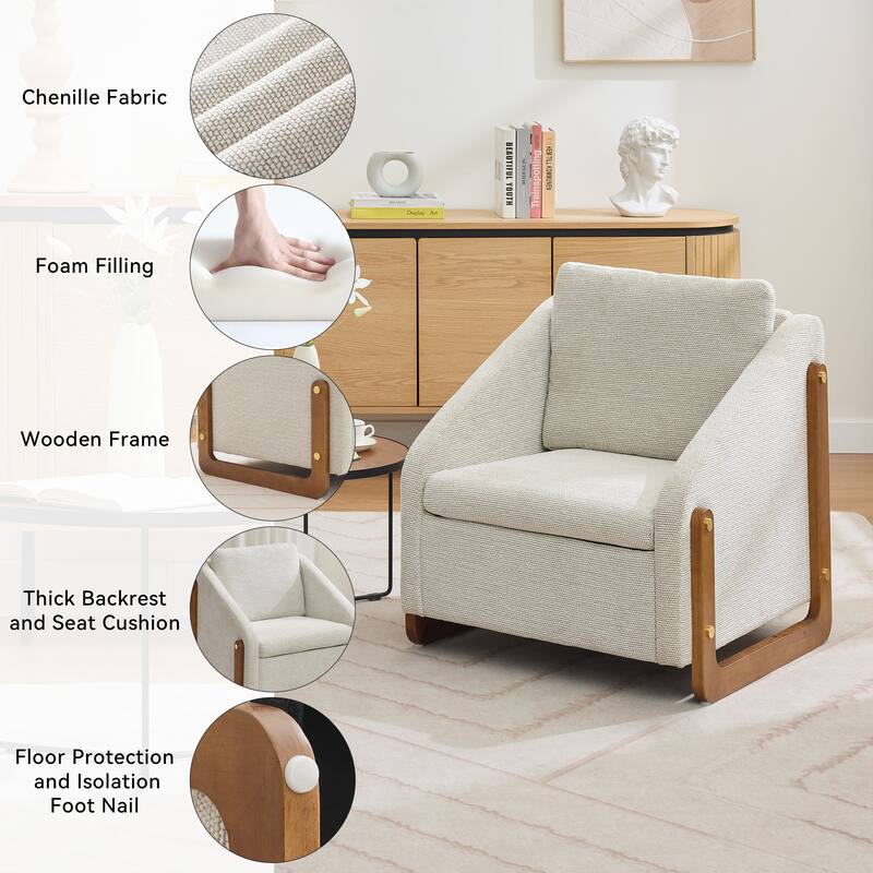 Anmytek Chenille Fabric Comfortable Modern Accent Armchair - Wooden Side Frame Cushioned Seat and Backrest