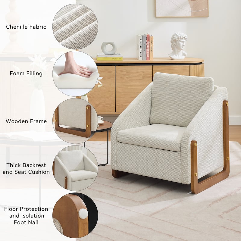Chenille Armchair with Wooden Frame