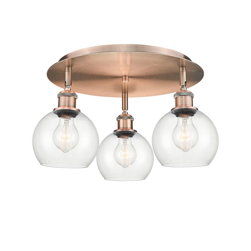 Innovations Lighting Athens - 3 Light 18" Flush Mount - Clear/Antique Copper