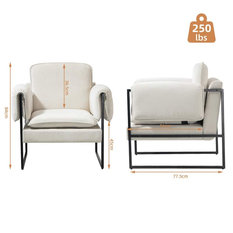 XINMICS Mid-Century Modern Accent Chair, Upholstered Armchair with Armrests and Metal Frame for Living Room, Bedroom