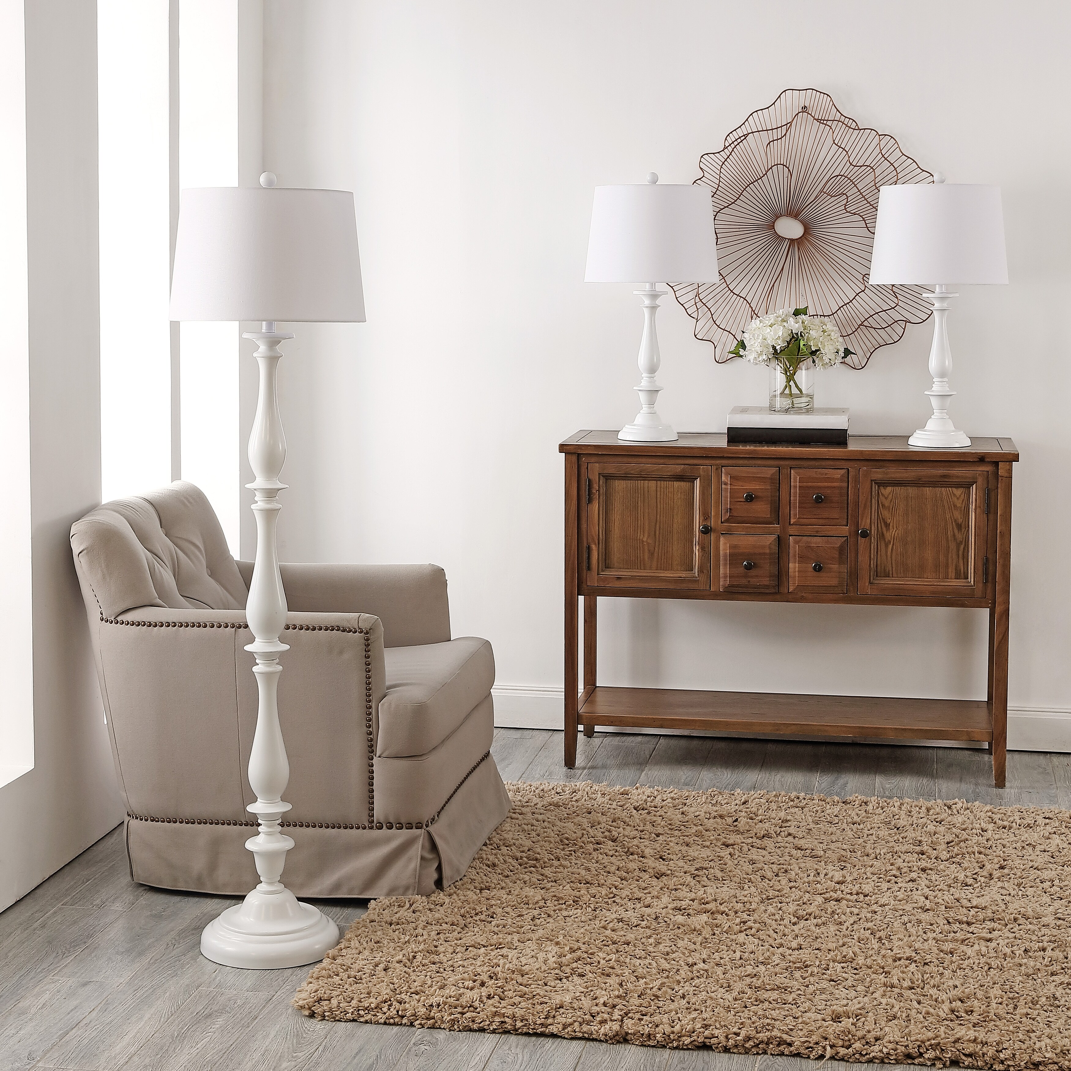 SAFAVIEH Lighting Glady Floor And Table Lamp (Set of 3) - 15" W x 15" D x 62" H - 15Wx15Dx62H