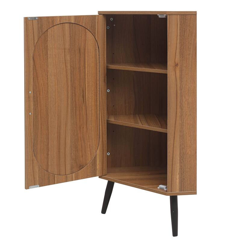 GDFStudio - Modern Rattan Storage Corner Cabinet with Adjustable Shelves
