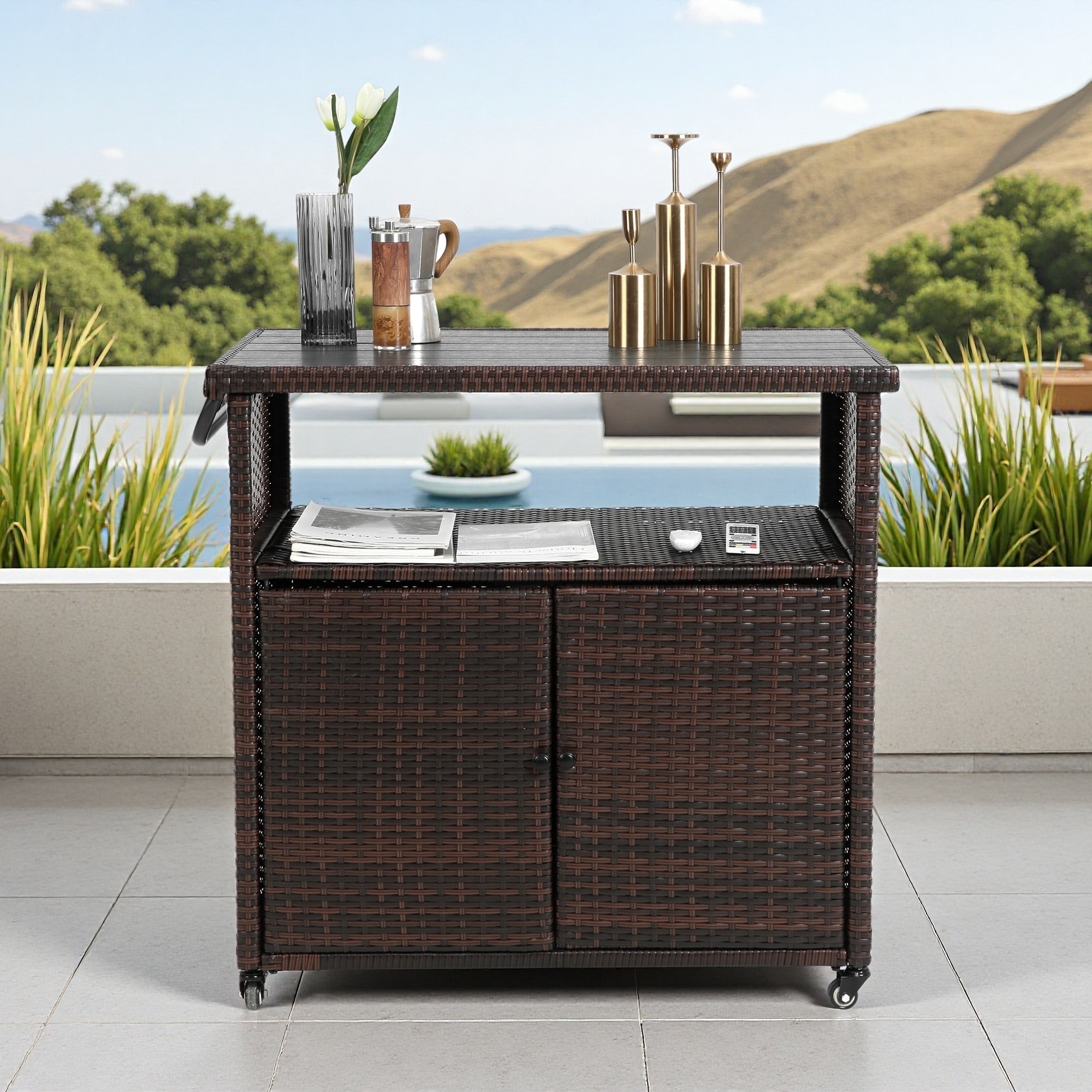 Kitchen Cart with Glass Tabletop and 360掳 Smooth Wheel