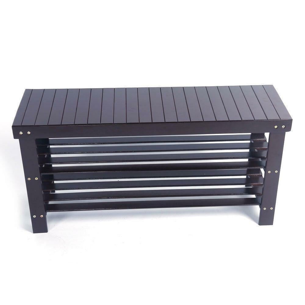 Modern Bamboo Entryway Shoe Bench with Storage Shelf