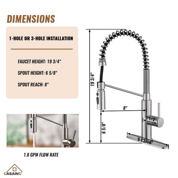 dimension image slide 3 of 6, Undermount Single Bowl 16 Gauge Nano Stainless Steel Workstation Kitchen Sink with Pull Down Kitchen Faucet and Accessories
