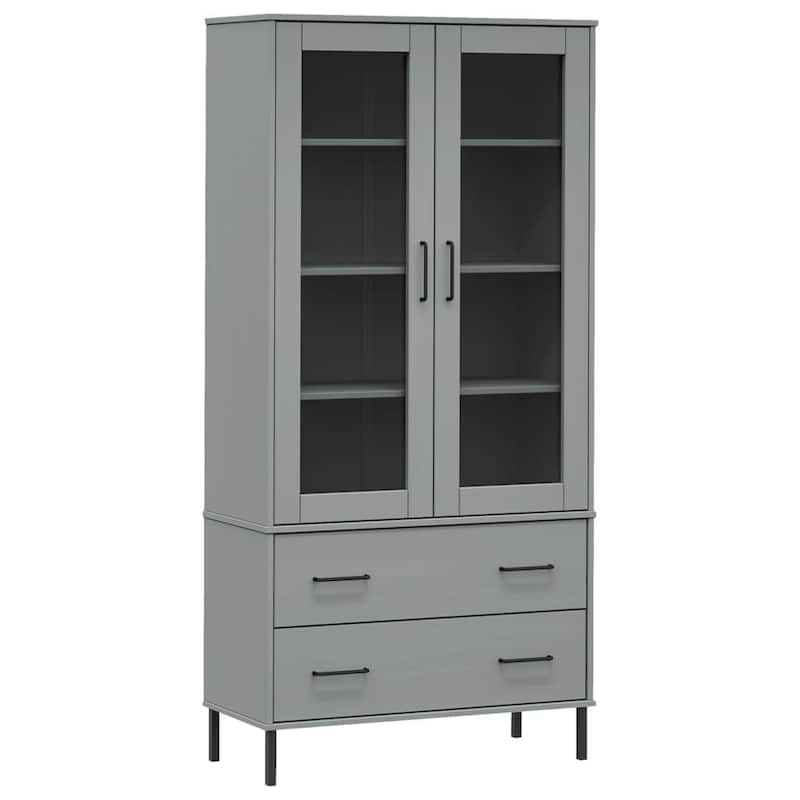 vidaXL Bookshelf Book Cabinet with Metal Legs Storage Cabinet OSLO Solid Wood - 33.5" x 13.8" x 67.9"