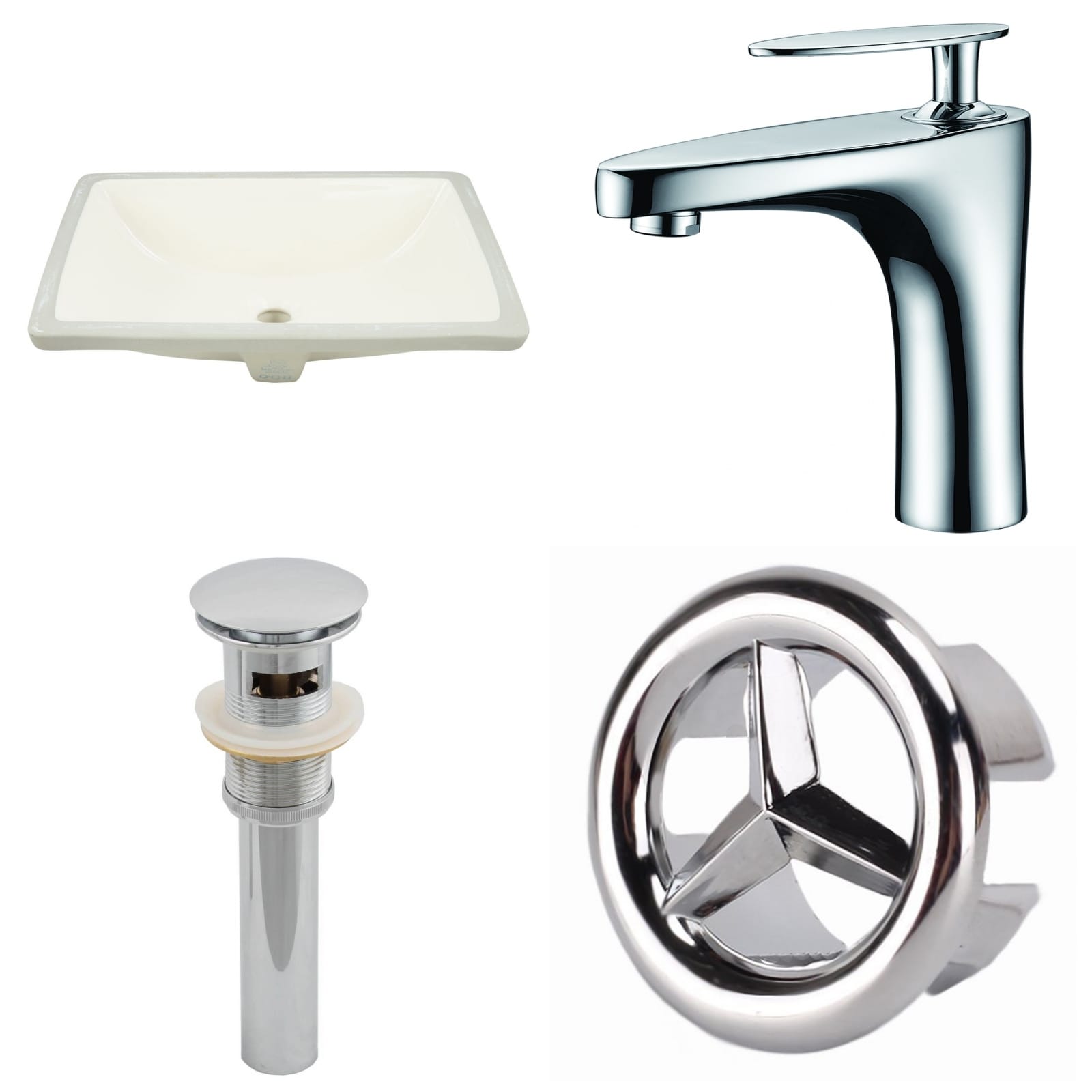 18.25-in. W CUPC Rectangle Undermount Sink Set In Biscuit - Chrome