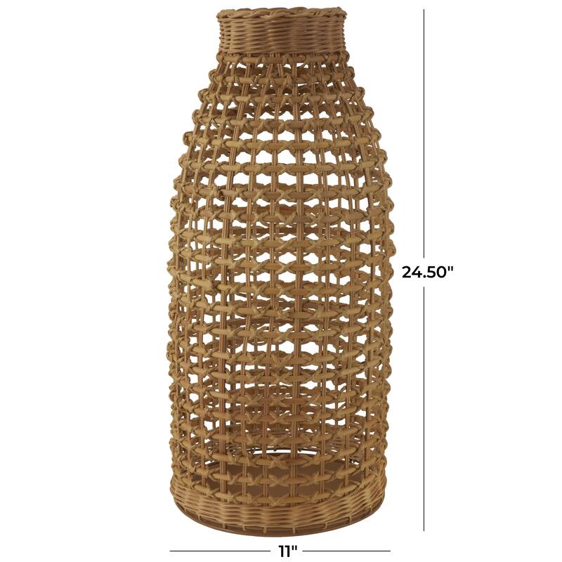 Rattan Handmade Woven Decorative Vase with Open Framed Grid Design - Brown - Roche River Decor
