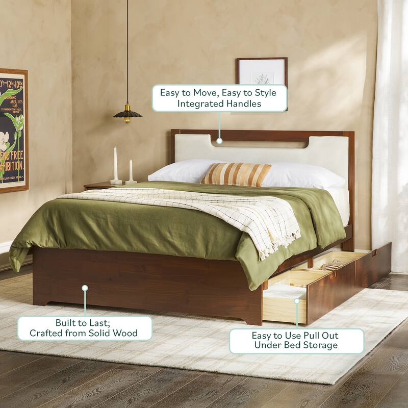 Walker Edison Mid Century Modern Solid Wood Storage Platform Bed