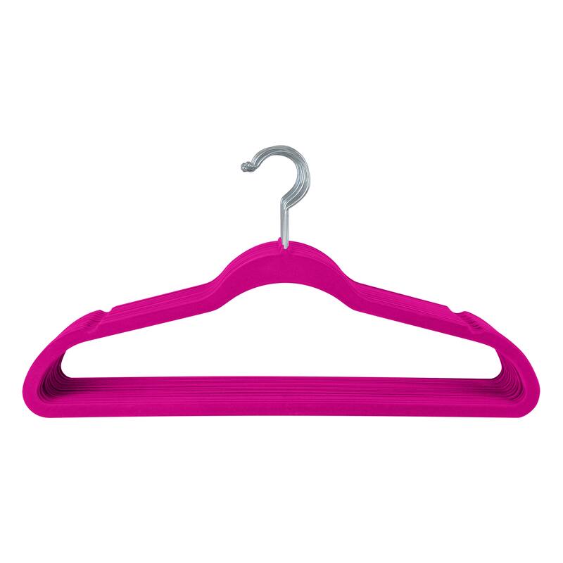 Simplify 25 Pack Slim Velvet Suit Hangers in Fuchsia - 9"x 17.70" x 0.16"