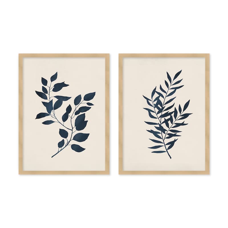 "Indigo Flora" Set of Two Framed Textured Wall Art - Multi-Color