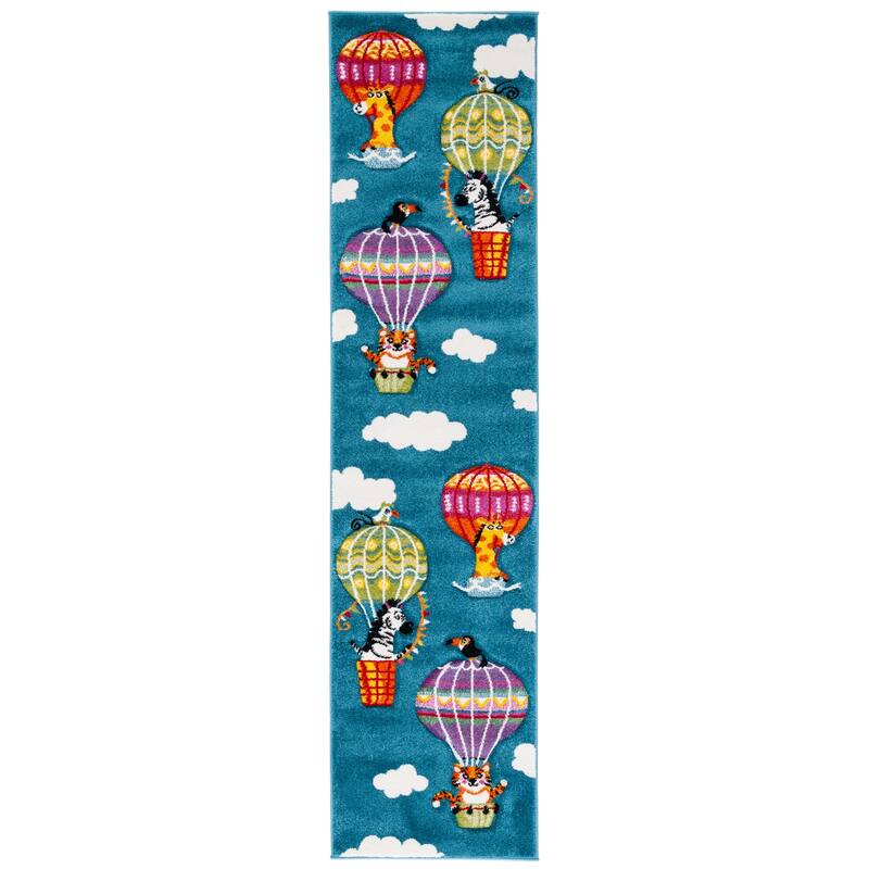 SAFAVIEH Carousel Kids Tjadke Hot Air Balloon Rug - 2' x 8' Runner - Blue/Green