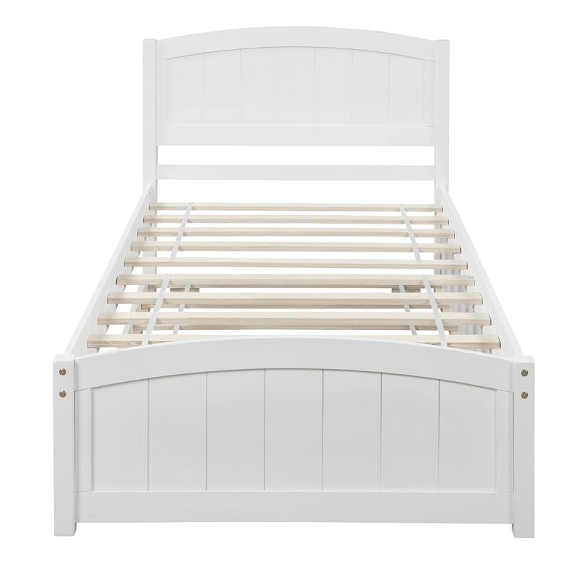 Stylish Twin Bed with Roll-Out Trundle - Solid Pine Wood Platform Bed Frame, Easy Assembly