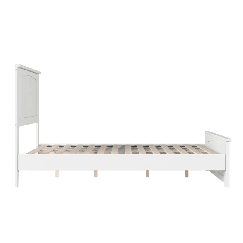 Solid Wood Low Profile Platform Bed with Footboard & USB Ports - Full Size Bed Frame