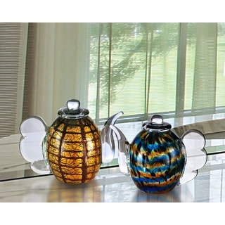 2 Piece Inferno Hand Blown Art Glass Tea Pot Sculpture