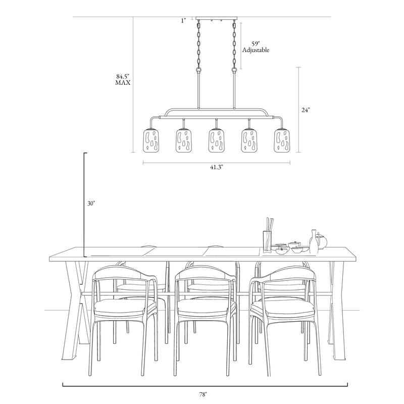 Modern 5-Light Hand-blown Glass 41" W Chandelier Gun Black Gold Kitchen Island Light - W 41.3" x D 4.3" x H 24"