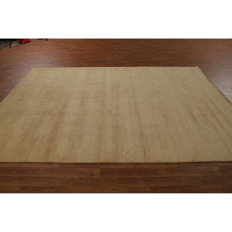 Muted Gold Beige Gabbeh Oriental Area Rug Hand-Knotted Wool Carpet - 6'5" x 9'8"