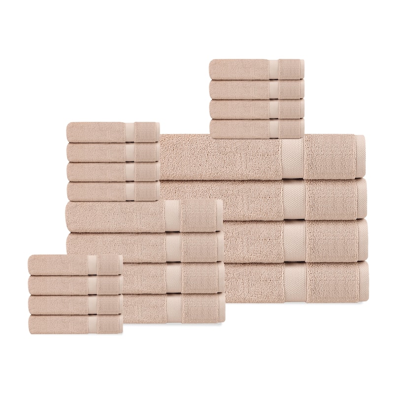 Delara Organic Cotton Luxuriously Plush Bath Towel 20 Piece Set |GOTS & OEKO-TEX Certified |650 GSM Long Staple|Soft & Quick Dry - Rose Dust