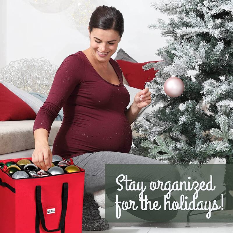 Christmas Ornament Storage Container - Heavy Duty 600D Tear Resistant Material, Zippered, Adjustable Dividers