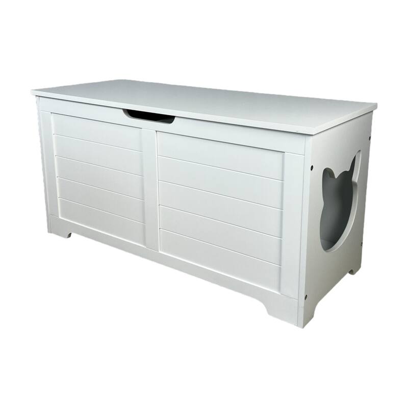 Cat Litter Box Enclosure Furniture, Cat Washroom, Hidden Litter Box Cover, Cabinet for Large Cat, Dog Proof Cat Litter Boxes - Cream White