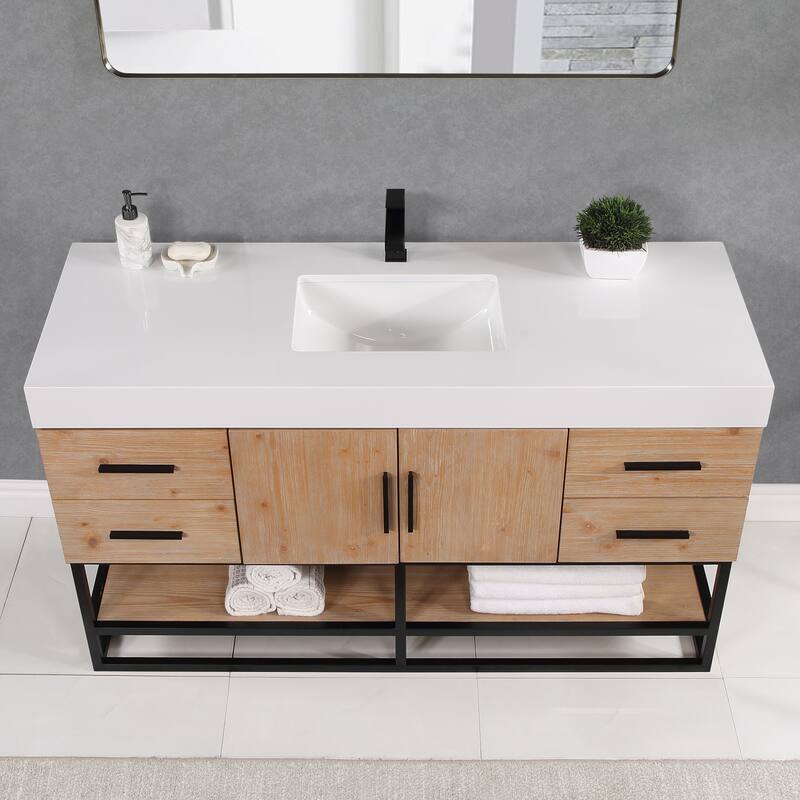 Altair Bianco Bath Vanity with White Composite Stone Top,no Mirror