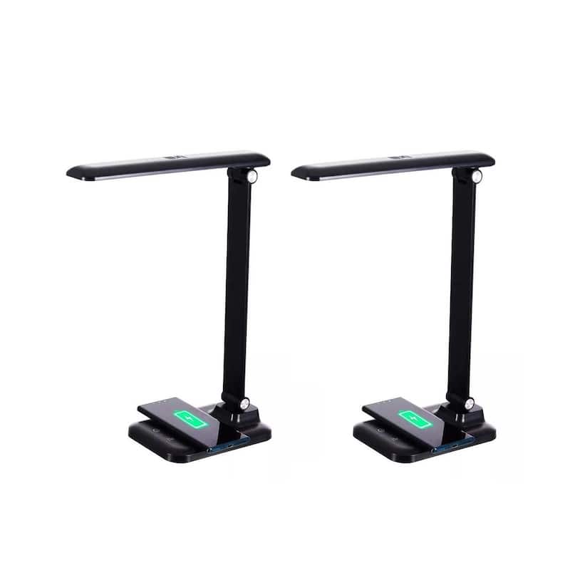 Brilli 15"H LED Desk Lamp (Set of 2) Matte Black Finish with Wireless Charging - Black