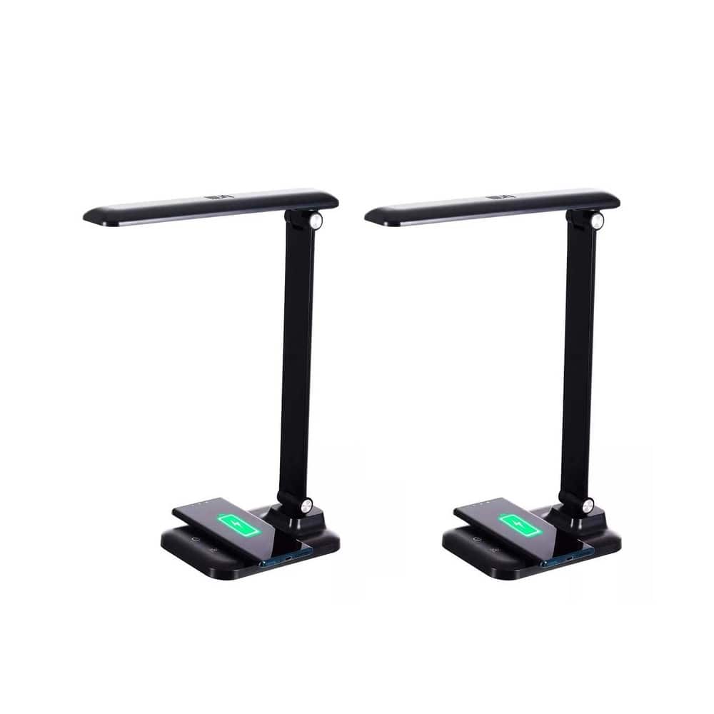 Brilli 15"H LED Desk Lamp (Set of 2) Matte Black Finish with Wireless Charging