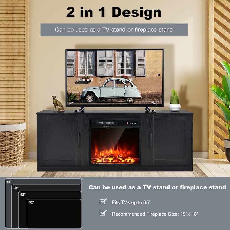 Costway 58'' TV Stand Entertainment Console Center W/ 2 Cabinets for - 58'' x 16'' x 22.5''
